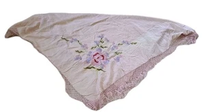 Light Pink Vintage or Antique Chinese Silk Shawl with Floral Embroidery - Picture 1 of 7