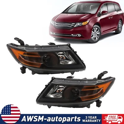 Left+Right Side For 2011-2017 Honda Odyssey Black Housing Headlights W/O bulbs - Image 1 of 4