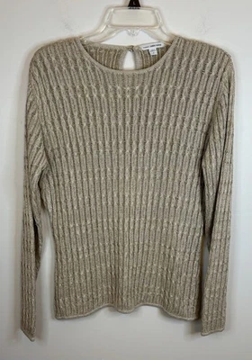 Suéter Suéter James Perse Beige Tejido con Cable Mujer 3 Grande Cuello Redondo Clásico Foto 1 de 4