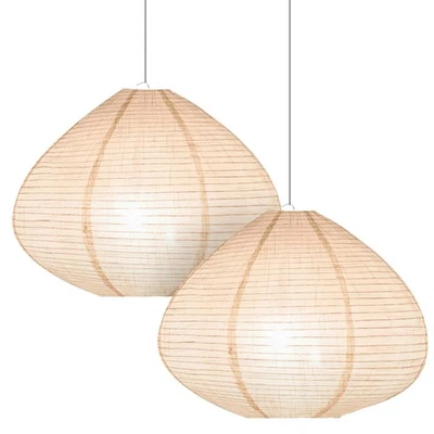 2 Pcs 16 Inch Pendant Light Shades Handmade Linen Fabric Lampshade White Hang... - Image 1 of 4