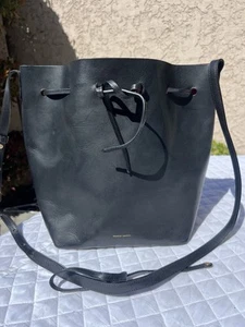 Mansur Gavriel Large Black Leather Bucket Bag Drawstring Crossbody Made In Italy - Picture 1 of 14