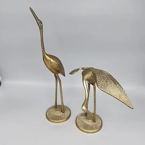 Vintage Leonard MCM Messing Kranich Reiher Vögel Paar Figur Dekor 2er Set Korea - Bild 1 von 6