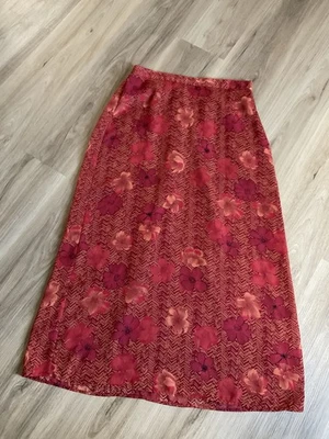 Y2K Fairy Red Tropical Floral Babydoll Girly Long Skirt Medium Flower Zip VTG - Image 1 of 4