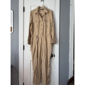 LAUREN Ralph Lauren Neila Cargo Ruched Jumpsuit Women’s Size 14P Tan - Picture 1 of 5