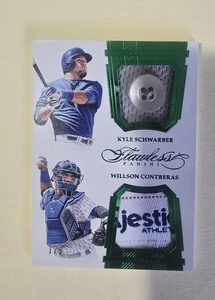 2017 Panini Flawless KYLE SCHWARBER W. CONTRERAS *BUTTON & LAUNDRY TAG PATCH /5 - Picture 1 of 4