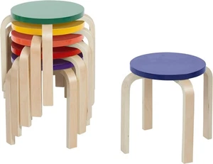 ECR4Kids Bentwood Stackable Stools, 13.5” W x D x 12” H, Assorted - Picture 1 of 12