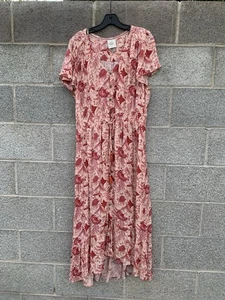 Knox Rose Hi Low Midi Pink Floral Button Front Prairie Boho Dress Rayon XXL - Bild 1 von 14