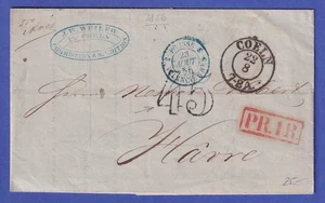 Prusia 1856 Carta de Colonia a Le Havre con varios sellos - Imagen 1 de 2