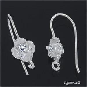Sterling Silver CZ Rose Flower French Hook Ear Wire Earring Connector #51964 - Picture 1 of 1