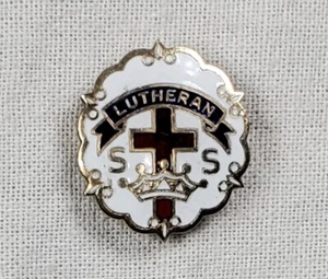 Lutherische SS Sonntagsschule Gold & Emaille kleines Kreuz und Krone System Pin 22k GF - Bild 1 von 6