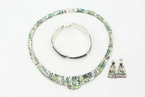 Silber Schmuck Set 950 Silber Abalone Muschel Collier Armband Ohrhänger 106,57 g - Bild 1 von 8