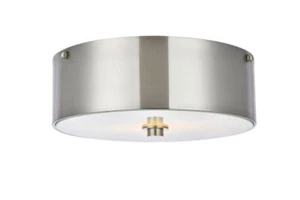 Burnished Nickel White Glass Shade Flush Mount Light Fixture Kitchen Lighting - Picture 1 of 7
