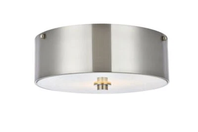 Burnished Nickel White Glass Shade Flush Mount Light Fixture Kitchen Lighting - Image 1 of 4