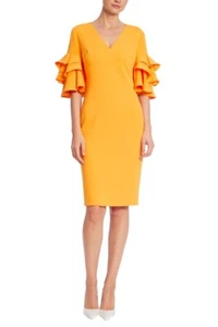 Damen BADGLEY MISCHKA Mandarine Stufenärmel KLEID Orange Stretch Krepp Gr. 20 - Bild 1 von 8
