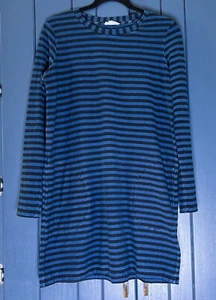 Jane And Delancey Blue Black Striped Shirt Dress with Pockets Medium Norm Core - Picture 1 of 5
