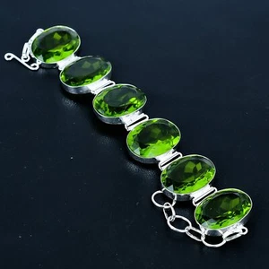 Peridot Oval Gemstone Handmade 925 Sterling Silver Jewelry Bracelet 8" VJ 1184 - Picture 1 of 6