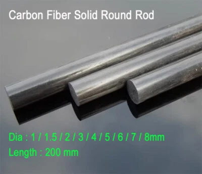 Black Carbon Fiber Solid Rod Round Bar Shaft 1mm-8mm Plastic Rod For RC Airplane - Image 1 of 4