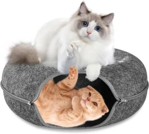 Peekaboo Cat Cave EXTRA LARGE Cat Tunnel Bed Indoor Cats, Cat Donut,Gray, USA - Picture 1 of 9
