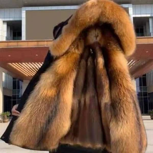 Winter Mens Hooded Faux Fur Collar Lined Jacket Mid Long Coat Parka Overcoat Zip - Picture 1 of 24