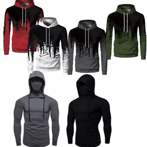 Hombres Protección Solar UV Camiseta Sudaderas con Capucha Pesca Sudadera Cuello Alto Máscara - Imagen 1 de 14
