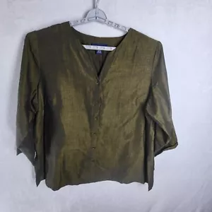 Venezia Blouse Top Women Plus Size 26/28 Linen/Cotton Green Button up Shirt - Picture 1 of 10
