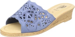 Spring Step Womens Estella Leather Nubuck Wedge Slide Sandals - Blue, 40M NEW - Picture 1 of 8
