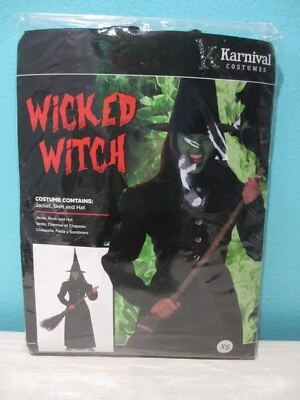 Karnival Wicked Witch Costume Womens XS 4/6 Black Skirt Jacket Hat Halloween NEW - Image 1 of 4
