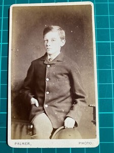 CDV Card Victorian Young Nan Boy Holding Derby Hat Palmer Ramsgate Studio Photog