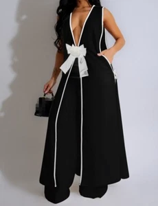 Heißer Verkauf Damenmode ärmelloses langes Oberteil weite Beine Hose lässig locker 2-teilig - Bild 1 von 10