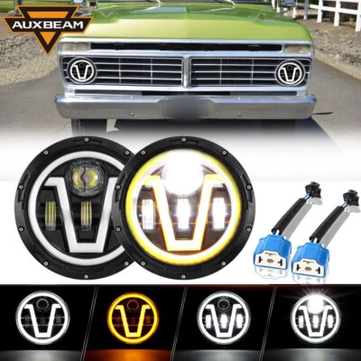 Pair 7" LED Headlight Hi-Lo DRL Turn Signal Lamp For Ford Bronco 1966-1976 1977 Foto 1 de 4