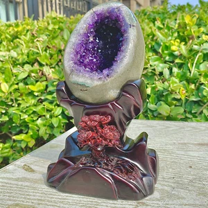 3,39 Pfund hochwertige seltene lila Kristall Drachen Ei Höhle Kristall Deko + Sockel - Bild 1 von 23