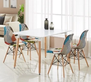 Patchwork Eiffel Halo Dining Set - 4 x Fabric Chairs & White Halo Table Modern - Picture 1 of 11