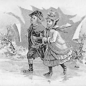 Seltener Tintenlöscher um 1900 Charles H. Howell Insurance Sanford, ME - Kinder Schlittschuhlaufen - Bild 1 von 3