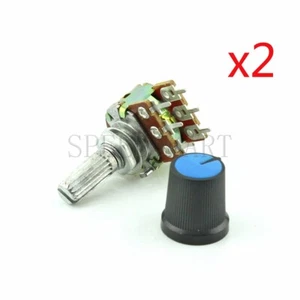 2et B250K Ohm Dual Linear Taper Potentiometer 20mm Shaft 6-Pin Plastic Knob - Picture 1 of 4