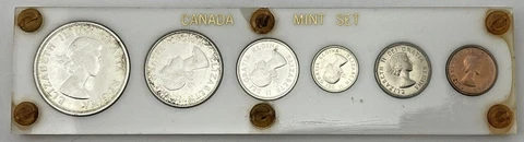 1959 Canada Mint Set 6 Coins Hard Plastic Lucite Holder Cover