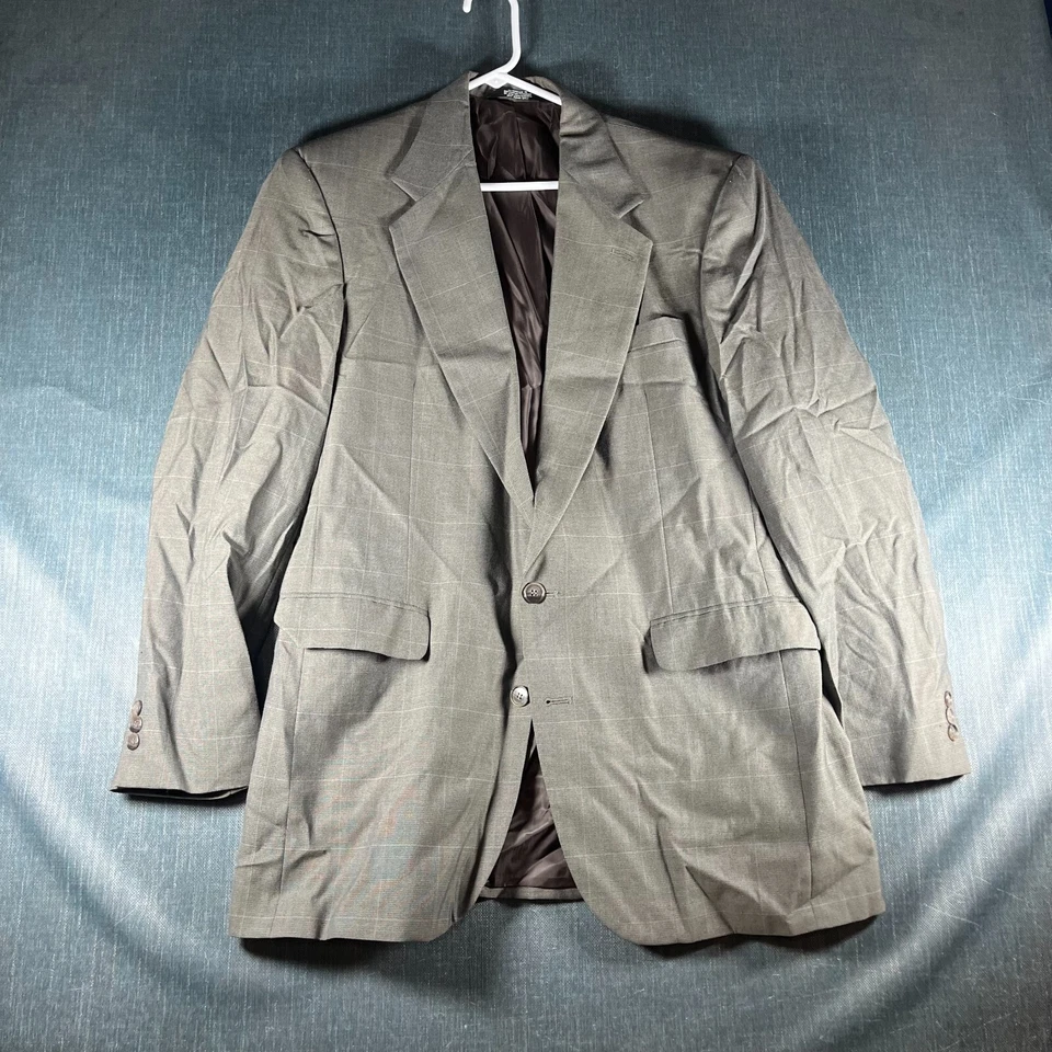 Traje Barrington Para Hombre 2 Piezas Talla 42L Gris Cuadros Muesca Solapa Sencillo Pecho Foto 1 de 4
