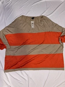 Ann Taylor Beige & Burnt Orange Striped Sweater, Size L, Round Neck, 3/4 Sleeves - Picture 1 of 15