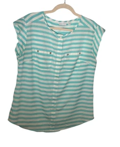 New York & Co Womens Size Medium Cap Sleeve Striped Blouse Summer Vacation - Picture 1 of 7