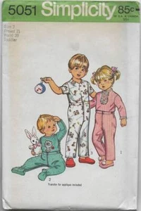 Vintage 1970s Simplicity Pattern 5051 Toddlers' PAJAMAS with Transfer Size 2 - Picture 1 of 2