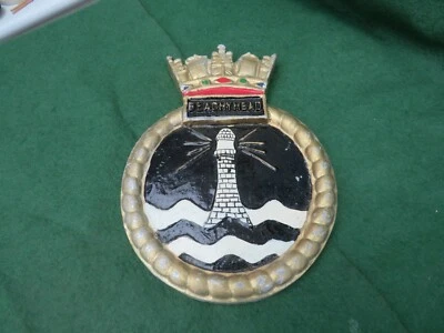 WW 2 ROYAL NAVY REPAIR SHIP HMS BEACHYHEAD CAST ALUMINIUM SHIPS PLAQUE  - Image 1 of 4