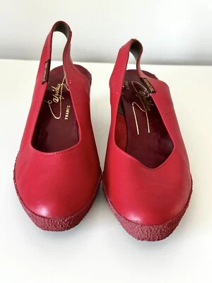 Zapatos Ted Lapidus Vintage Tacón de Cuña Cordón Cuero Rojo Talla 7 RARO Francia Foto 1 de 4