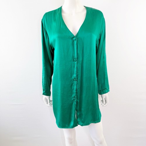 UNDERCOVER Abito camicia da notte Victoria's Secret etichetta oro verde smeraldo seta bottoni S