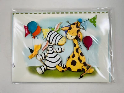 Happy Birthday Zebra & Giraffe 3D Paper Magic Group Greeting Card 7.75" x 5.5" - Image 1 of 4