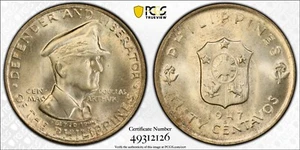 PCGS MS65 1947-S Filipinas 50 centavos MacArthur KM-184 gema sin circular - Imagen 1 de 3