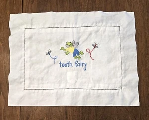 vtg embroidered baby pillow cover tooth fairy white 12x8" - Picture 1 of 3