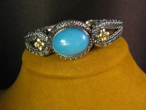 BRACELET BARBARA BIXBY CUFF TURQUOISE GEMSTONE CARVED FLOWER Gift Valentine's - Picture 1 of 4