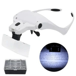 Eyeglasses Headband Magnifier LED Illuminated Magnifying Glass 5 Pieces Lenses - Picture 1 of 9