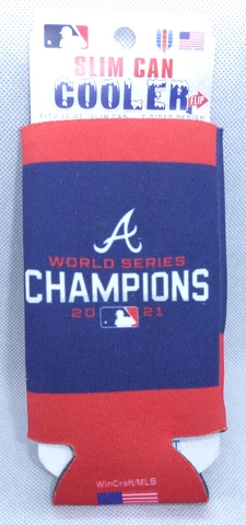 ATLANTA BRAVES MLB 2021 WORLD SERIES CHAMPIONS FOAM Slim Can Cooler 12oz 2 Sided Cover
