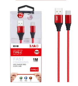 CAVO DATI da USB a TYPE-C CAVETTO TIPO C RICARICA VELOCE 1 METRO 3.1A ROSSA - Foto 1 di 1