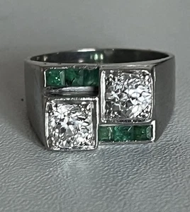 6374- Anillo tanque placa o gris diamantes esmeraldas - Imagen 1 de 3